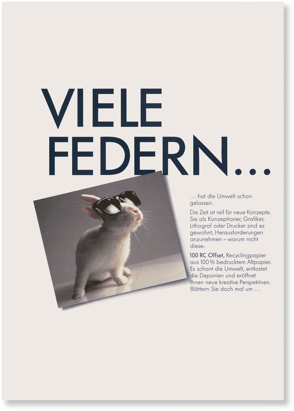 Titelseite mit Schlagwort VIELE FEDERN ...
